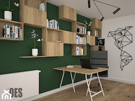 Aranżacje wnętrz - Biuro: Pokój biurowy - Średnie białe zielone biuro, styl nowoczesny - OES architekci. Przeglądaj, dodawaj i zapisuj najlepsze zdjęcia, pomysły i inspiracje designerskie. W bazie mamy już prawie milion fotografii!