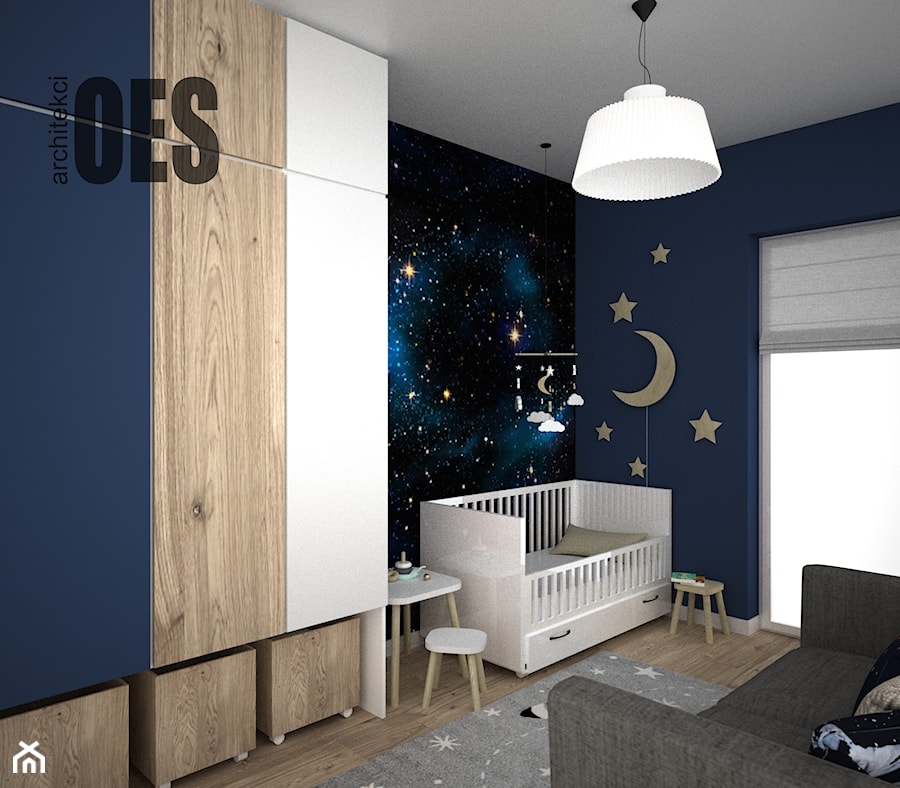 Pokój dziecka - tapeta gwiazdy - Pokój dziecka, styl nowoczesny - zdjęcie od OES architekci