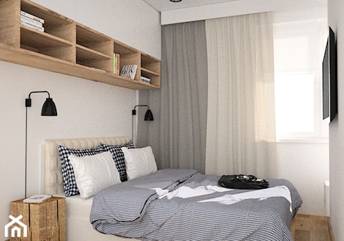 Minimalistyczna sypialnia z zabudową nad łóżkiem - Mała biała sypialnia, styl nowoczesny - zdjęcie od OES architekci