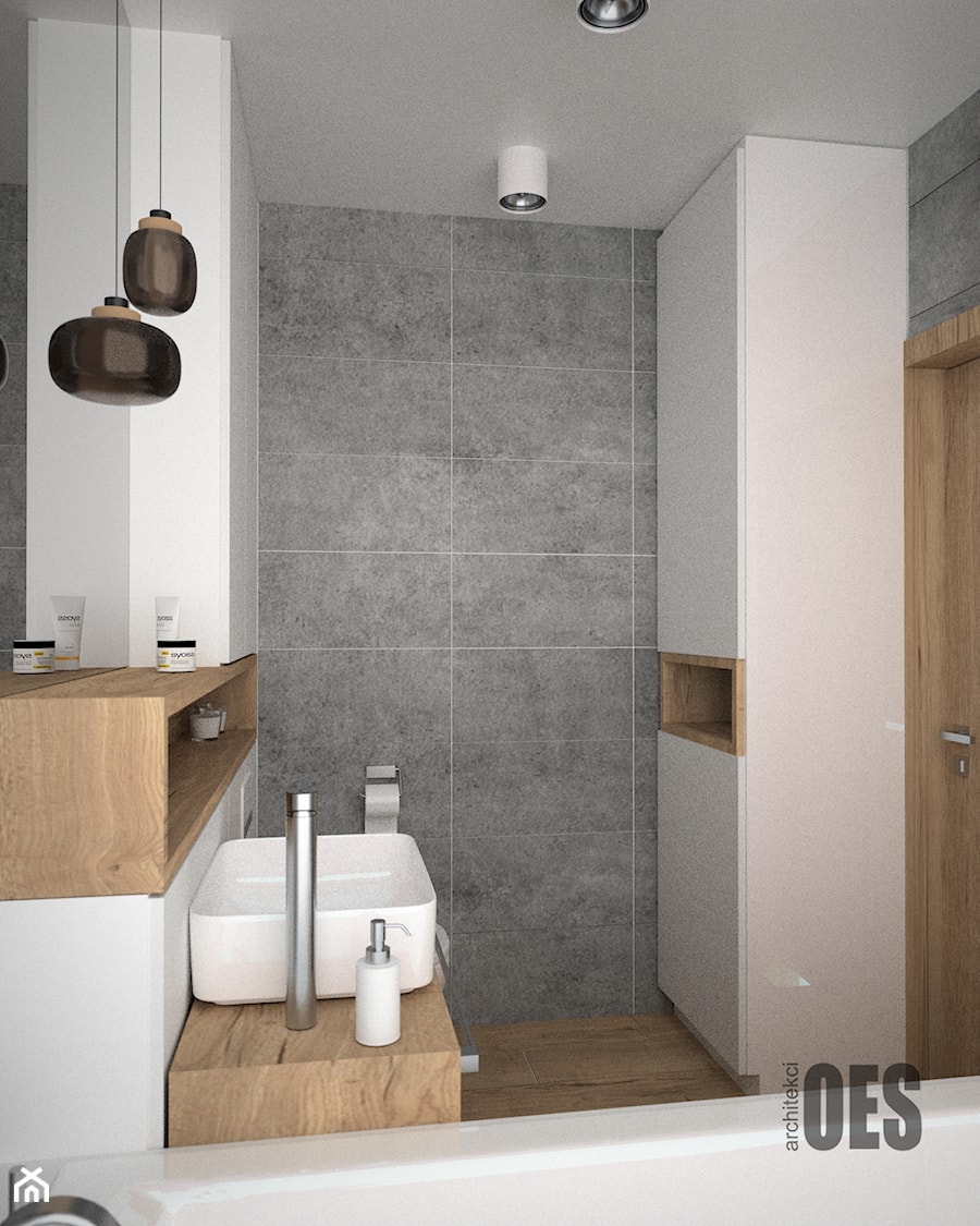 Biało szara łazienka - Łazienka, styl nowoczesny - zdjęcie od OES architekci