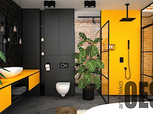 Czarno żółta łazienka - Łazienka, styl industrialny - zdjęcie od OES architekci