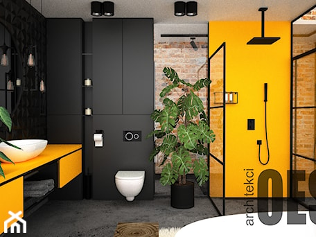 Aranżacje wnętrz - Łazienka: Czarno żółta łazienka - Łazienka, styl industrialny - OES architekci. Przeglądaj, dodawaj i zapisuj najlepsze zdjęcia, pomysły i inspiracje designerskie. W bazie mamy już prawie milion fotografii!