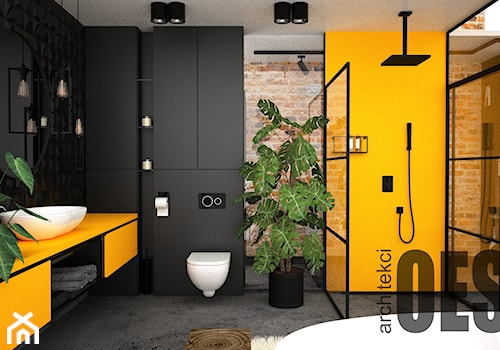 Czarno żółta łazienka - Łazienka, styl industrialny - zdjęcie od OES architekci