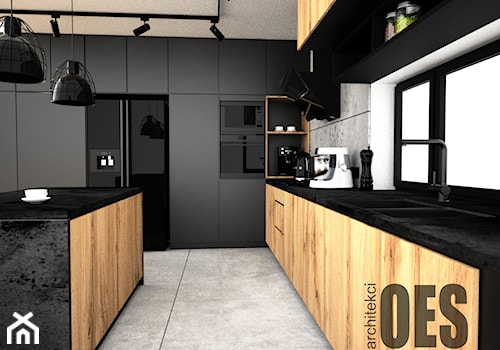Czarna kuchnia loft - Kuchnia, styl industrialny - zdjęcie od OES architekci