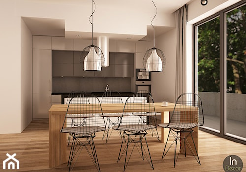 Projekt salonu i kuchni - Średnia otwarta z salonem kuchnia jednorzędowa z wyspą lub półwyspem, styl industrialny - zdjęcie od InDecor