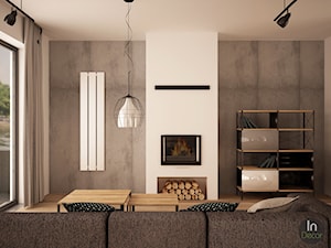 Projekt salonu i kuchni - Mały biały szary salon z tarasem / balkonem, styl industrialny - zdjęcie od InDecor