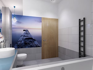 Projekt łazienki z nuta błekitu - Średnia bez okna z punktowym oświetleniem łazienka, styl minimal ... - zdjęcie od All Design Agnieszka Lorenc