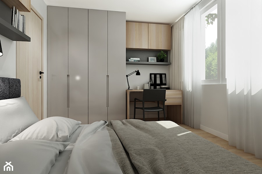 Mieszkanie 50 m2 - Średnia szara z biurkiem sypialnia, styl nowoczesny - zdjęcie od All Design Agnieszka Lorenc
