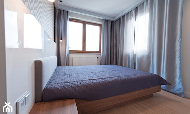 wąska sypialnia w stylu minimalistycznym