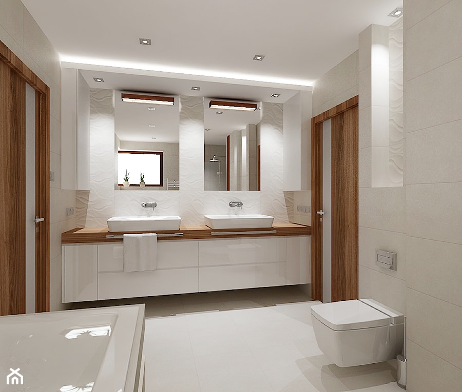 Średnia z dwoma umywalkami z punktowym oświetleniem łazienka z oknem, styl nowoczesny - zdjęcie od All Design Agnieszka Lorenc