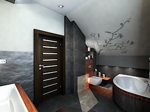 łazienka z magnolią - Średnia na poddaszu z punktowym oświetleniem łazienka z oknem, styl nowoczes ... - zdjęcie od All Design Agnieszka Lorenc