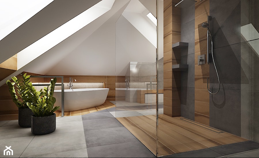 Duża łazienka na poddaszu - Duża na poddaszu jako pokój kąpielowy łazienka z oknem, styl tradycyjny - zdjęcie od All Design Agnieszka Lorenc