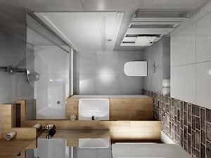 Mała łazienka z szarą cegła - Średnia z lustrem łazienka z oknem, styl nowoczesny - zdjęcie od All Design Agnieszka Lorenc