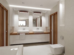 łazienka w bieli - Średnia z dwoma umywalkami z punktowym oświetleniem łazienka, styl nowoczesny - zdjęcie od All Design Agnieszka Lorenc