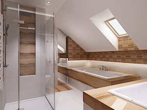 łazienka krem i drewno - Średnia z punktowym oświetleniem łazienka z oknem, styl nowoczesny - zdjęcie od All Design Agnieszka Lorenc