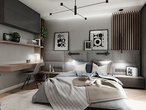 Mieszkanie Poznań - Duża beżowa szara z biurkiem sypialnia, styl nowoczesny - zdjęcie od All Design Agnieszka Lorenc