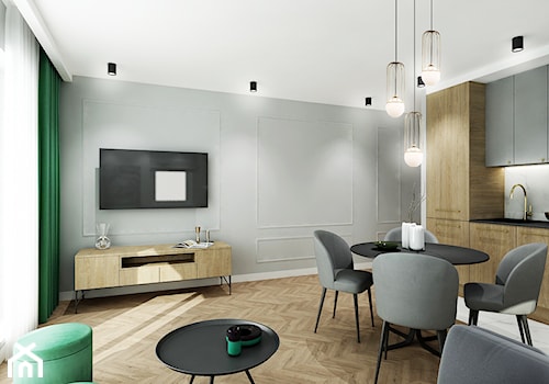 Mieszkanie z zielenią - Duży szary salon z kuchnią z jadalnią, styl tradycyjny - zdjęcie od All Design Agnieszka Lorenc
