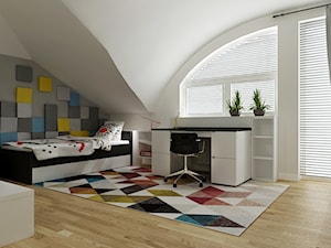 Pokój chłopca - Duży biały szary z panelami tapicerowanymi pokój dziecka dla nastolatka dla chłopca ... - zdjęcie od All Design Agnieszka Lorenc