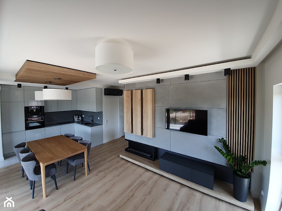 Realizacja mieszkanie w Bydgoszczy - Średni biały szary salon z kuchnią z jadalnią, styl nowoczesny - zdjęcie od All Design Agnieszka Lorenc