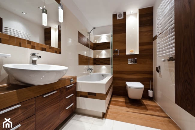 łazienka z drewnem realizacja - Średnia bez okna łazienka, styl nowoczesny - zdjęcie od All Design Agnieszka Lorenc - Homebook