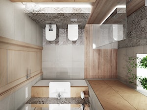 Projekt łazienki z drewnem - Mała z lustrem łazienka z oknem, styl nowoczesny - zdjęcie od All Design Agnieszka Lorenc