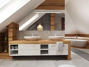 Duża łazienka na poddaszu - Duża na poddaszu z dwoma umywalkami łazienka z oknem, styl tradycyjny - zdjęcie od All Design Agnieszka Lorenc