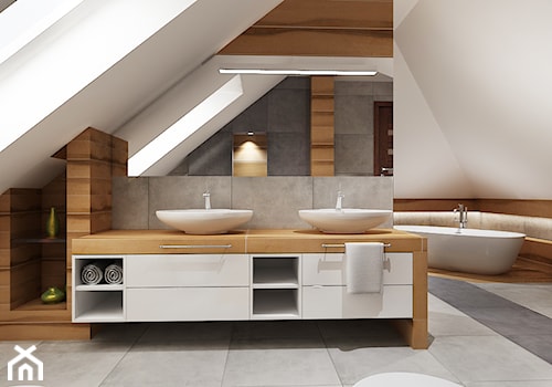 Duża łazienka na poddaszu - Duża na poddaszu z dwoma umywalkami łazienka z oknem, styl tradycyjny - zdjęcie od All Design Agnieszka Lorenc