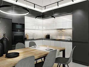 Mieszkanie 80 m2 - Średnia otwarta z salonem biała czarna z zabudowaną lodówką z lodówką wolnostojącą z nablatowym zlewozmywakiem kuchnia w kształcie litery l, styl nowoczesny - zdjęcie od All Design Agnieszka Lorenc