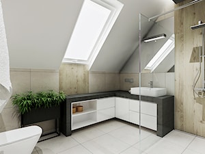 Łazienka ze skosami - Duża na poddaszu łazienka z oknem, styl nowoczesny - zdjęcie od All Design Agnieszka Lorenc