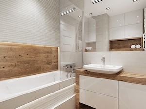 Mieszkanie w bieli i cegłą w tle - Średnia beżowa brązowa szara łazienka w bloku bez okna, styl now ... - zdjęcie od All Design Agnieszka Lorenc
