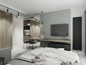 Projekt malego mieszkania na wynajem - Średni biały szary salon z kuchnią z jadalnią z tarasem / bal ... - zdjęcie od All Design Agnieszka Lorenc