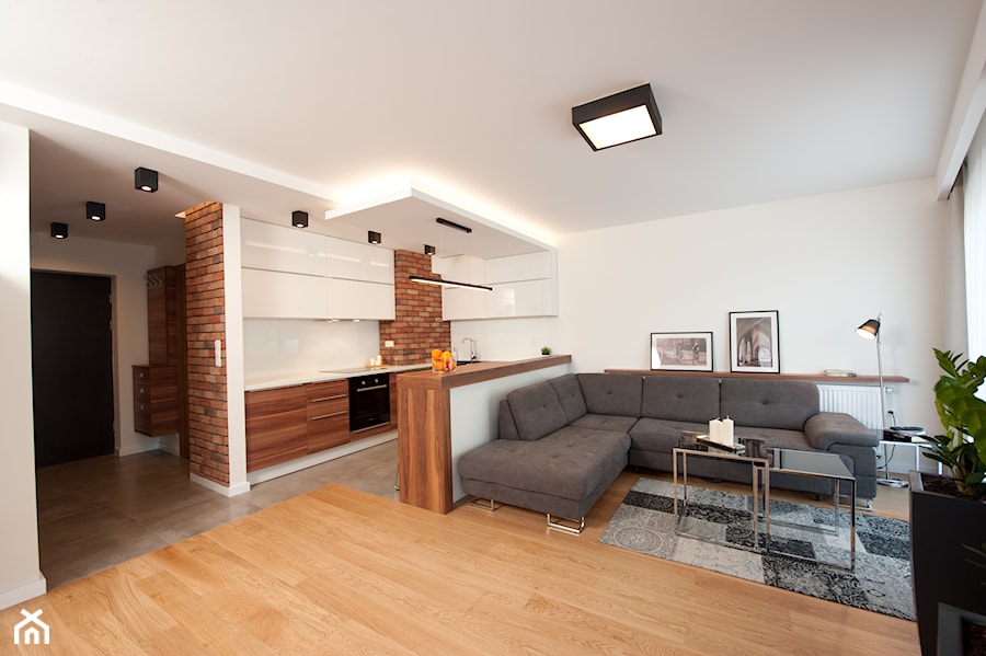 Realizacja mieszkanie na wynajem Kraków - Średni biały salon z kuchnią, styl nowoczesny - zdjęcie od All Design Agnieszka Lorenc