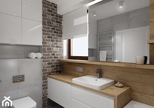Mała łazienka z szarą cegła - Średnia z punktowym oświetleniem łazienka z oknem, styl nowoczesny - zdjęcie od All Design Agnieszka Lorenc