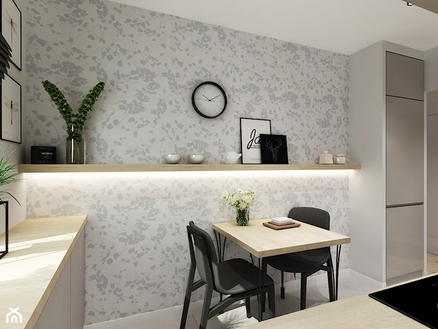 Mieszkanie 50 m2 - Średnia zamknięta biała szara z zabudowaną lodówką kuchnia w kształcie litery l z oknem, styl nowoczesny - zdjęcie od All Design Agnieszka Lorenc