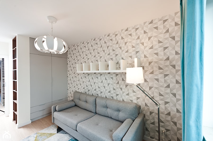 Realizacja - mieszkanie na wynajem w Krakowie z ciemną cegłą - Małe w osobnym pomieszczeniu z sofą szare biuro, styl nowoczesny - zdjęcie od All Design Agnieszka Lorenc