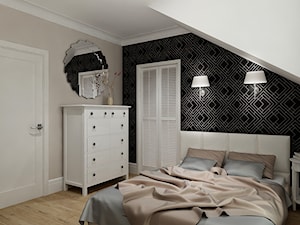 Projekt - Klasyczny dom pod Krakowem - Duża beżowa biała czarna sypialnia na poddaszu, styl tradyc ... - zdjęcie od All Design Agnieszka Lorenc