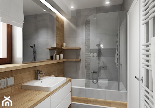 Mała łazienka z szarą cegła - Mała z punktowym oświetleniem łazienka z oknem, styl nowoczesny - zdjęcie od All Design Agnieszka Lorenc