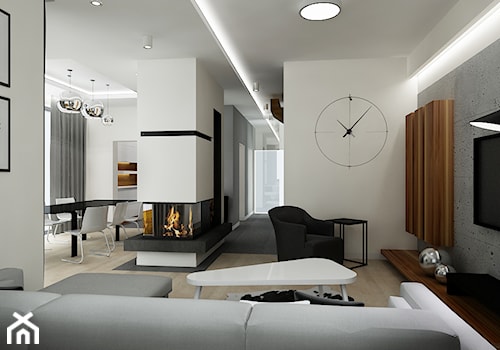Projekt dom pod Warszawą - Średni biały salon z jadalnią, styl minimalistyczny - zdjęcie od All Design Agnieszka Lorenc