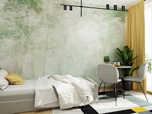 Mieszkanie dla studentki w Krakowie - Średnia beżowa biała zielona z biurkiem sypialnia z balkonem ... - zdjęcie od All Design Agnieszka Lorenc