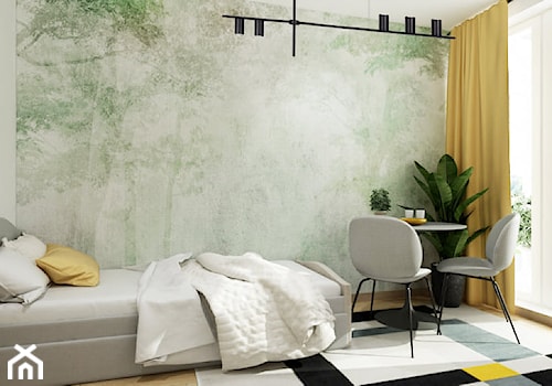 Mieszkanie dla studentki w Krakowie - Średnia beżowa biała zielona z biurkiem sypialnia z balkonem / tarasem, styl nowoczesny - zdjęcie od All Design Agnieszka Lorenc