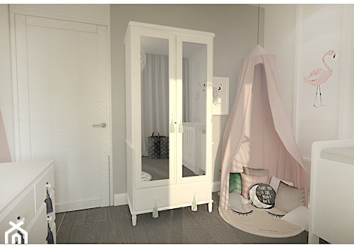 Projekt apartamentu 90m2 w Warszawie - Średni szary pokój dziecka dla niemowlaka dla dziewczynki, styl tradycyjny - zdjęcie od Interior Maker wnętrza