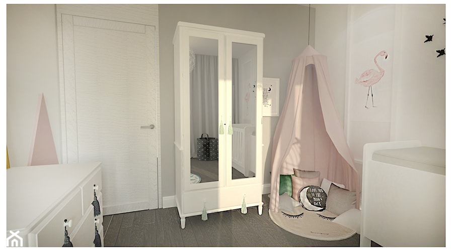 Projekt apartamentu 90m2 w Warszawie - Średni szary pokój dziecka dla niemowlaka dla dziewczynki, styl tradycyjny - zdjęcie od Interior Maker wnętrza