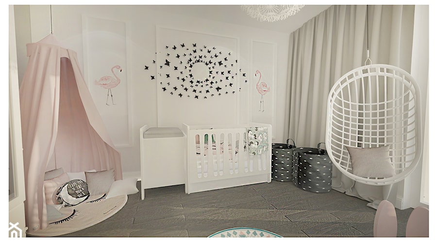 Projekt apartamentu 90m2 w Warszawie - Mały szary pokój dziecka dla niemowlaka dla chłopca dla dziewczynki, styl glamour - zdjęcie od Interior Maker wnętrza