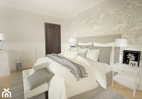 Projekt sypialni w Białymstoku - Średnia beżowa biała sypialnia, styl glamour - zdjęcie od Interior Maker wnętrza