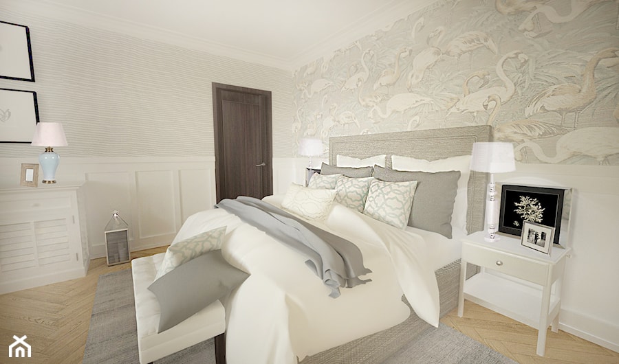 Projekt sypialni w Białymstoku - Średnia beżowa biała sypialnia, styl glamour - zdjęcie od Interior Maker wnętrza