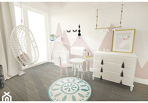 Projekt apartamentu 90m2 w Warszawie - Średni beżowy różowy pokój dziecka dla dziecka dla dziewczynki, styl nowoczesny - zdjęcie od Interior Maker wnętrza