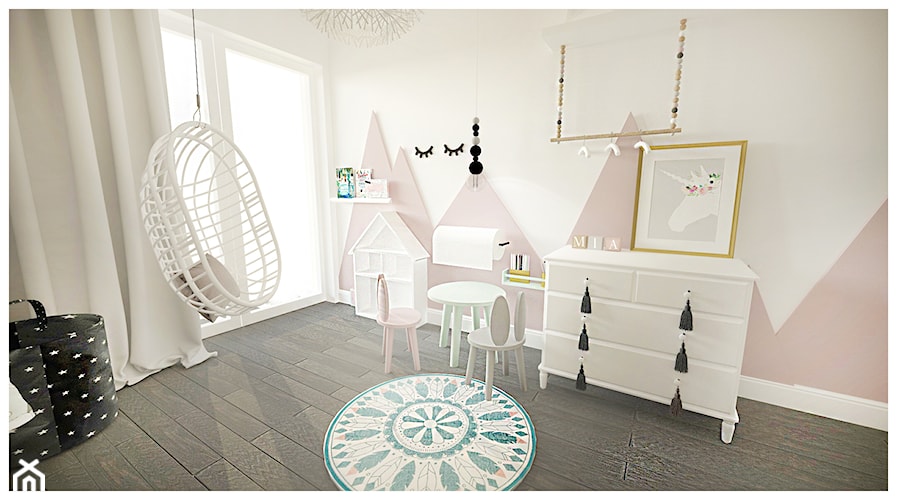 Projekt apartamentu 90m2 w Warszawie - Średni beżowy różowy pokój dziecka dla dziecka dla dziewczynki, styl nowoczesny - zdjęcie od Interior Maker wnętrza
