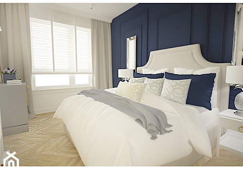 Projekt apartamentu 55 m2 w Warszawie - Średnia niebieska szara sypialnia, styl glamour - zdjęcie od Interior Maker wnętrza