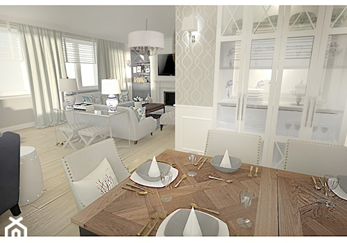 Projekt domu w Białymstoku - Średnia biała szara jadalnia w salonie, styl glamour - zdjęcie od Interior Maker wnętrza