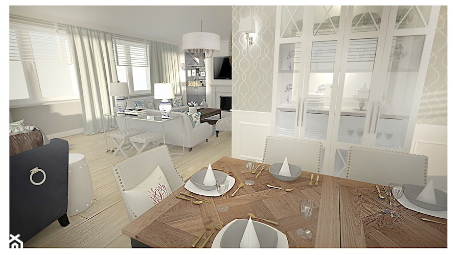Projekt domu w Białymstoku - Średnia biała szara jadalnia w salonie, styl glamour - zdjęcie od Interior Maker wnętrza
